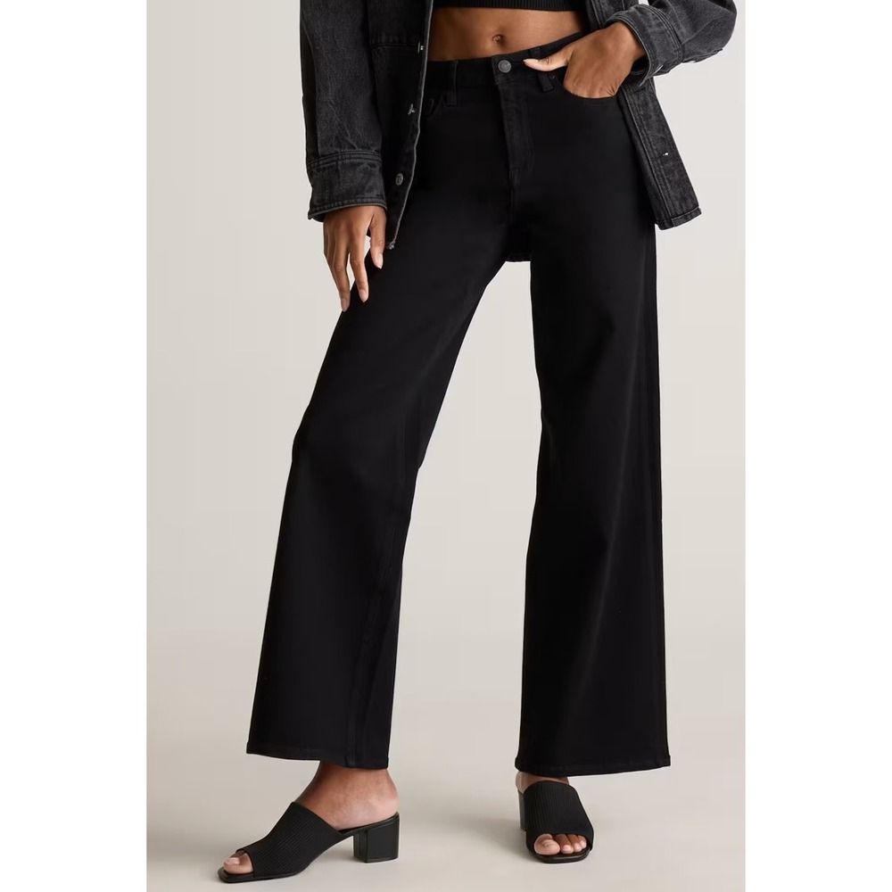 Quince Bella Stretch Wide Leg Jeans Black High Rise‎ Organic Cotton Size 26